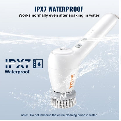 Fregadora giratoria eléctrica, cepillo de limpieza eléctrico inalámbrico con dispensador de detergente automático y 2 velocidades ajustables, fregadora de ducha eléctrica portátil con 5 cabezales de cepillo reemplazables para baño, bañera