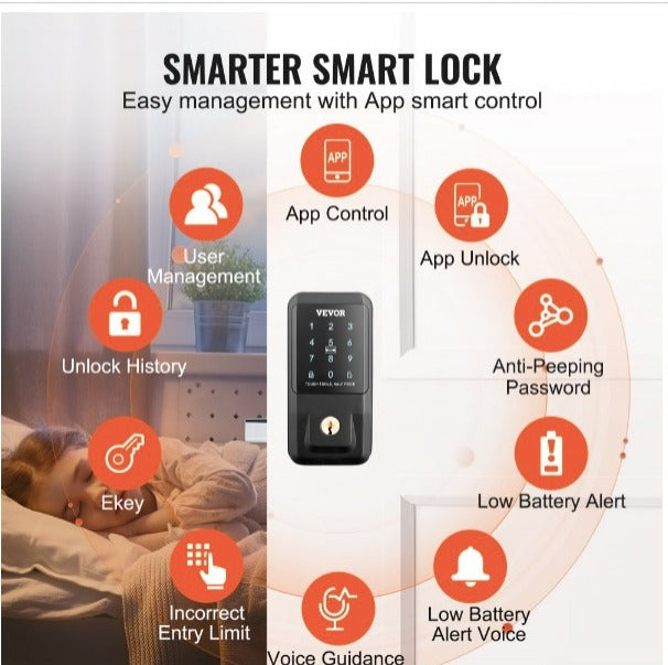 Cerradura inteligente, cerradura de puerta de entrada sin llave con control de aplicación Bluetooth, tarjeta IC, teclado electrónico, llaves de repuesto, cerrojo de puerta inteligente para hogar, apartamento, oficina, hotel,