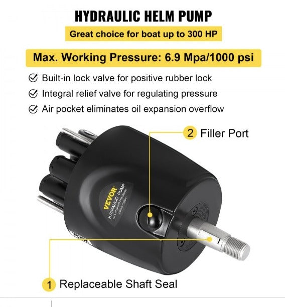 VEVOR Kit de dirección hidráulica 300HP Dirección hidráulica Cilindro compacto Kit de dirección hidráulica fuera de borda con bomba de timón para sistema de dirección marina de barco