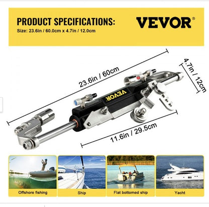 VEVOR Kit de dirección hidráulica 300HP Dirección hidráulica Cilindro compacto Kit de dirección hidráulica fuera de borda con bomba de timón para sistema de dirección marina de barco