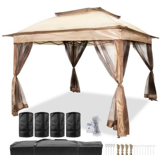 Gazebo Pabellón Exterior 3,3 x 3,3 x 2,95 m Cenador de Patio con Mosquitera Carpa Plegable Tela de Nailon y Marco de Acero Cenador con Techo al Aire Libre para Picnics Fiesta Barbacoa Vendedores