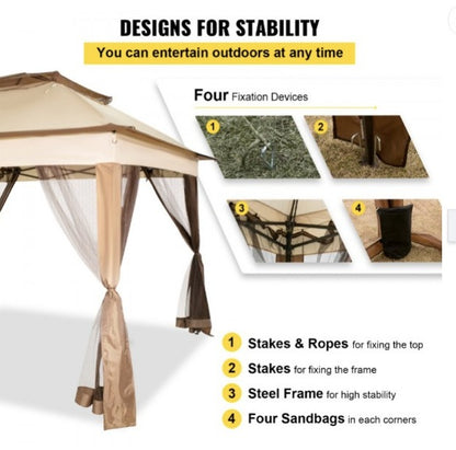 Gazebo Pabellón Exterior 3,3 x 3,3 x 2,95 m Cenador de Patio con Mosquitera Carpa Plegable Tela de Nailon y Marco de Acero Cenador con Techo al Aire Libre para Picnics Fiesta Barbacoa Vendedores