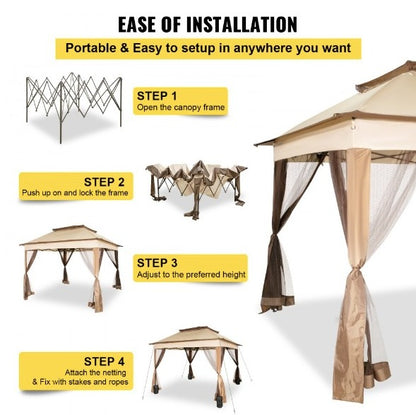 Gazebo Pabellón Exterior 3,3 x 3,3 x 2,95 m Cenador de Patio con Mosquitera Carpa Plegable Tela de Nailon y Marco de Acero Cenador con Techo al Aire Libre para Picnics Fiesta Barbacoa Vendedores