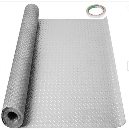 Alfombrilla para suelo de garaje, rollo para suelo de garaje, vinilo de PVC plateado antideslizante de 4,9 x 13 pies