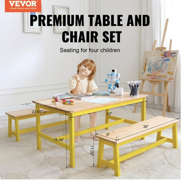 Juego de mesa y banco para niños, juego de mesa y silla para niños pequeños de 3, mesa de actividades de madera para arte, manualidades, lectura y aprendizaje