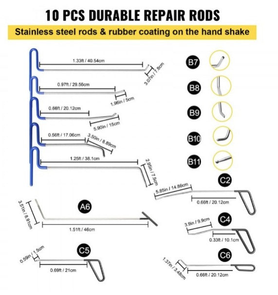 Varillas de eliminación de abolladuras sin pintura, 89 piezas de herramientas de reparación de abolladuras sin pintura,  con extractor de elevador dorado, kit de extractor de abolladuras con pestañas extractoras de pegamento