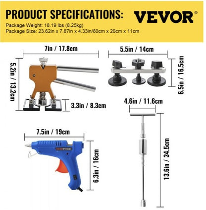 Varillas de eliminación de abolladuras sin pintura, 89 piezas de herramientas de reparación de abolladuras sin pintura,  con extractor de elevador dorado, kit de extractor de abolladuras con pestañas extractoras de pegamento