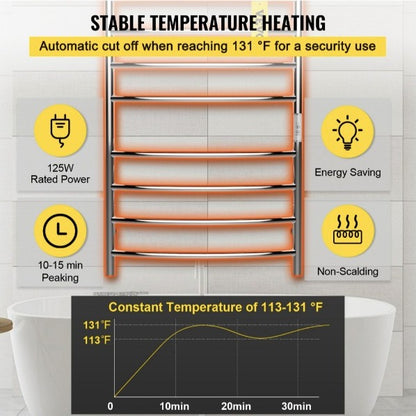Calentador de Toalla Eléctrico 8 Barras Radiador de Diseño Curvo 110V 125W