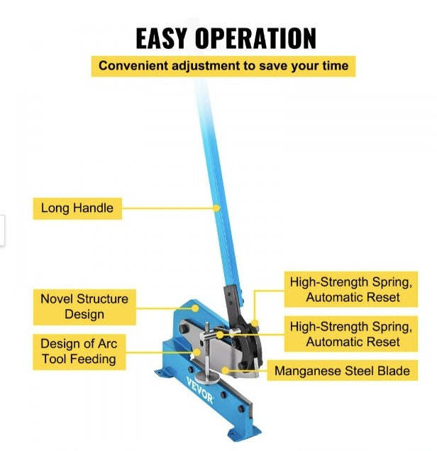 Tijeras para placa de mano de 12,7 cm, grosor de corte manual de 1/4 pulgadas máximo, marco de acero de metal, barra de 7/16 pulgadas, para cortar placas y barras de acero al carbono