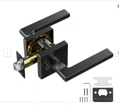 Manija de puerta de privacidad, 1 paquete de palanca de puerta negra mate, palanca reversible para mano izquierda o derecha con cerradura sin llave, rotación de 45° para abrir, manijas de puerta interiores cuadradas para puertas de dormitorio y baño