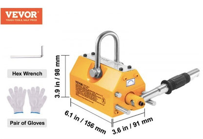 Elevador magnético VEVOR, capacidad de tracción de 880 lbs/400 kg, factor de seguridad 2,5, neodimio y acero, imán de elevación con liberación, imanes de elevación permanentes, imán resistente para polipasto, grúa de tienda, bloque, tablero