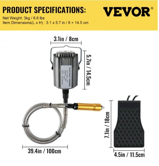 Flex Shaft Grinder 780W Herramienta rotativa 500-23000RPM Rotary Carver con mandril de 3 mordazas de 1/4 "y pedal de velocidad continua Máquina de molienda colgante 131PCS Accesorios para pulido de joyas