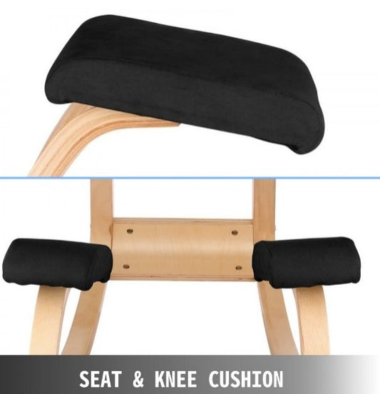 Silla ergonómica de madera para arrodillarse Cojín de asiento con memoria Cuerpo de alivio Negro