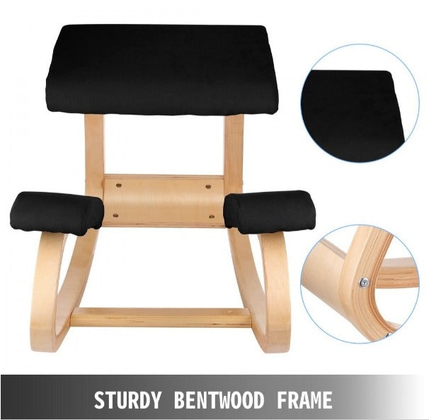 Silla ergonómica de madera para arrodillarse Cojín de asiento con memoria Cuerpo de alivio Negro