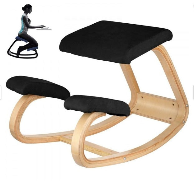 Silla ergonómica de madera para arrodillarse Cojín de asiento con memoria Cuerpo de alivio Negro