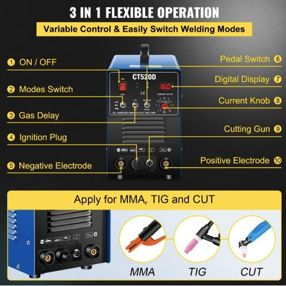 Cortador de plasma CT520D/TIG/soldador combinado 3 en 1 50A/200A 110/220V