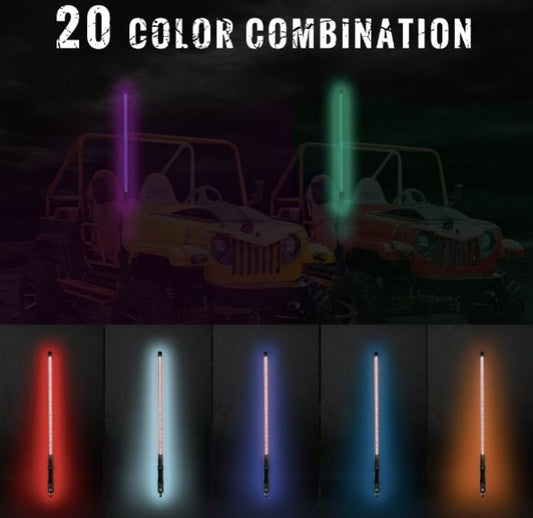 $1700 pesos con envío gratis. Whip Lights RGB Color Lighted Whips para UTV ATV 20 colores, 5 niveles, 23 modos, 10 opciones de velocidad, resistente a la intemperie,