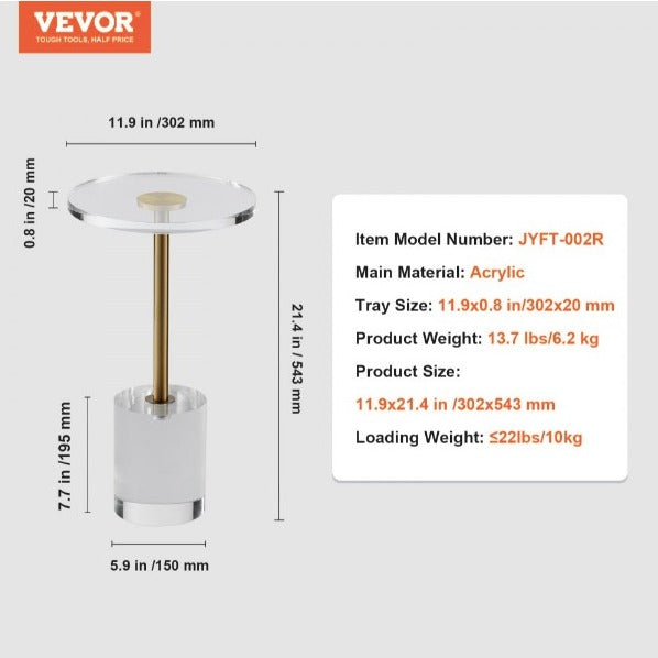 $ 3400 con envío gratis y compra segura!!! Mesa auxiliar de acrílico transparente, mesa auxiliar de acrílico con base sólida, mesa redonda de 11.9 x 11.9 pulgadas, 21.4 pulgadas de alto