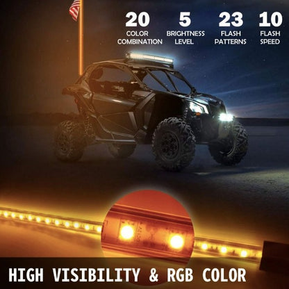 $1700 pesos con envío gratis. Whip Lights RGB Color Lighted Whips para UTV ATV 20 colores, 5 niveles, 23 modos, 10 opciones de velocidad, resistente a la intemperie,